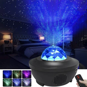 LED gece lambası yıldız müzik yıldızlı su dalgası LED projektör ışık Bluetooth projektör ses aktif romantik projektör ışık
