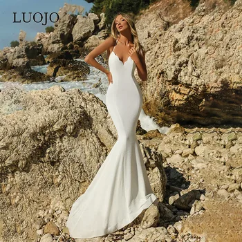 LUOJO Seksi Plaj düğün elbisesi Vestidos De Novia Spagetti Sapanlar Kemer Backless Çay boyu gelinlikler Kadınlar İçin 2022 Özel