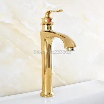 Lüks Altın Renk Pirinç Banyo Musluk Havzası lavabo musluğu Tek Kolu Pirinç Su Muslukları Güverte Üstü musluk bataryası Lsf822
