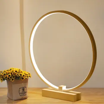 Masa lambaları Modern Minimalist Yuvarlak Şekil LED Masa Lambası Ahşap Braketi çalışma masası lambası Dekor masa lambası Okuma İçin Yatak Odası