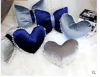 mavi renk yıldız / kalp / düğüm kadife yastık atmak yastık kanepe bayan arka yastık ponpon ev dekor