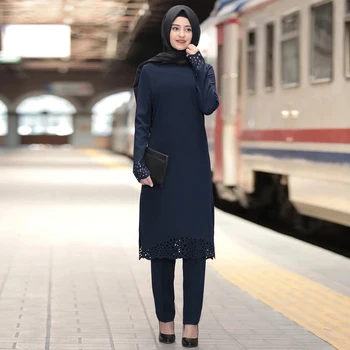 Müslüman Namaz Elbise kadın Abaya Elbise takım kıyafet İki Parçalı Takım Elbise Artı Boyutu Abai İslam Giyim Arapça Kostüm Resmi elbiseler