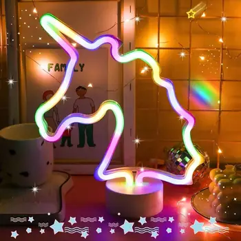 Neon Cyberpunk süs oyun ışık ev dekor masaüstü dekorasyon ışık gökkuşağı renkli Unicorn başucu lambası