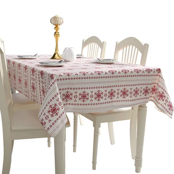 Noel Yeni Yıl Desen Keten Pamuk Masa Örtüsü Düğün Ziyafet Yıkanabilir Masa Örtüsü Tekstil Kırmızı Kar Taneleri Masa Örtüsü