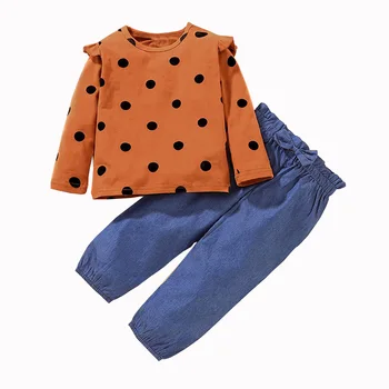Nokta Kız Setleri Sonbahar Güz Toddler T-shirt + Pantolon Moda çocuk Üstleri + Pantolon Yaz Çocuk Giysileri