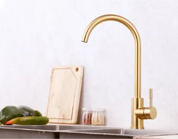 Promosyon yeni Fırçalanmış altın mutfak musluk kurşunsuz 304 paslanmaz çelik soğuk sıcak su mutfak lavabo musluğu dokunun