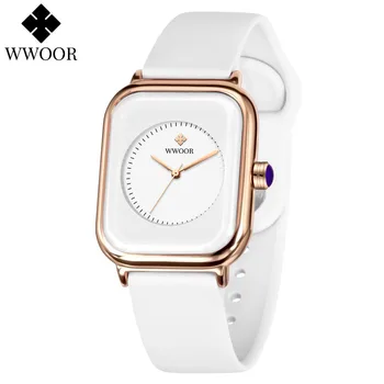 Reloj Mujer WWOOR Yeni Zarif Saatler Bayan Silikon Bant Kuvars Saat Moda Casual Saatı Bayanlar Montre Femme