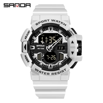 SANDA Yeni erkek Saatler Beyaz spor saat LED Dijital 5ATM Su Geçirmez Askeri Saatler Erkek Saat Relogio Masculino