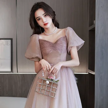 Seksi Yeni Çin Qipao Sabahlık Zarif Akşam Parti Elbise Mor Degrade Kadın Kısa Kollu Cheongsam Maxi Elbise