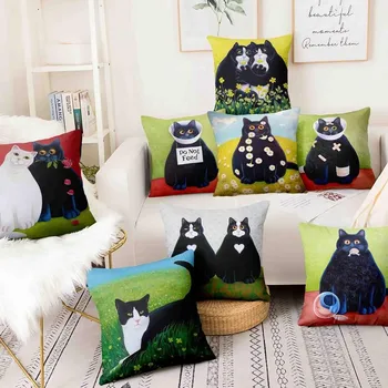 Siyah Kedi Boyama Baskı Yastık Ev Yastık Dekorasyon İskandinav Sanat Yastık Dekoratif Yastıklar Ev Dekor Kanepe Atmak Yastık