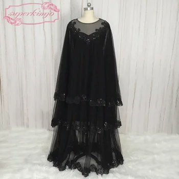 SuperKimJo Robe De Soiree Femme Siyah Müslüman Abiye Dubai Kaftan Dantel Aplike Boncuklu Zarif gece elbisesi