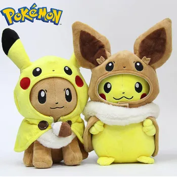 TAKARA TOMY Pokemon peluş oyuncaklar Pikachu Cosplay Eevee Peluş Dolması Bebekler Eevee Pelerin Çünkü Pikachu Oyuncak Çocuklar Hediye