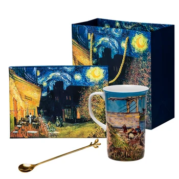 Van Gogh Boyama Tasarım Seramik Kupa Kahve Çay Süt Stave Bardak Kolu ile Kahve Kupa Yenilik Hediyeler