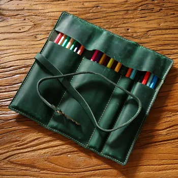 Vintage Deri Kalem perde deri kalem çantası basit depolama kalem çantası çok fonksiyonlu kravat yorgun kalem çantası
