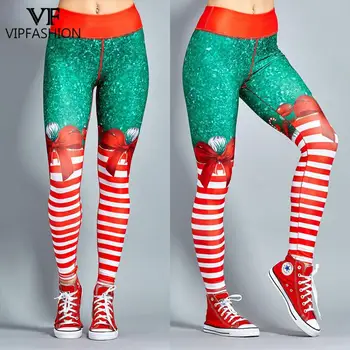 VIP MODA Cosplay Noel partisi baskılı tayt Pantolon Kırmızı Çizgili Baskı spor salonu pantolonu Seksi kadın Alt fitness pantolonları