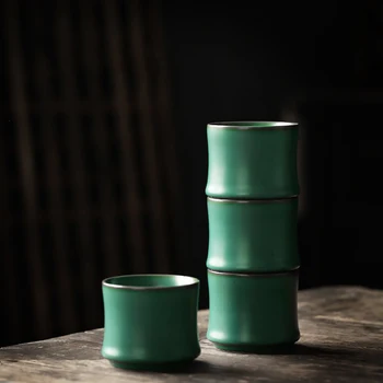 Yaratıcı Bambu Şekli Çay Bardağı Benzersiz Vintage Stil Seramik Bardak 120 ml Fırın Değişim Çömlek Fincan Zarif Süslemeleri, 3 set