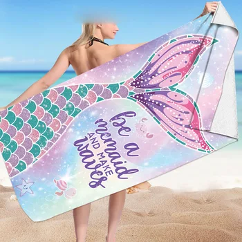 Yaratıcı Moda Mermaid Mikrofiber Plaj Havlusu Deniz Standı Tatil Çeşitli Ev banyo havlusu Dikdörtgen yoga havlusu Şal