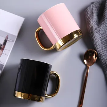 Yaratıcı Seramik Kupa İskandinav Basit Kahve Çift kulplu fincan Altın İzleme Özelleştirmek için Kupa Kahve Kupa