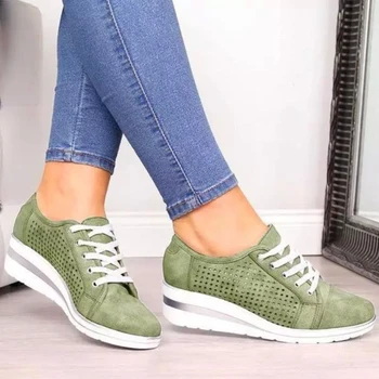 Yaz Kadın spor ayakkabı Bayan Vulkanize Ayakkabı Açık Platform Sneakers İçi Boş Kadın sneaker Rahat kadın Kama Daireler