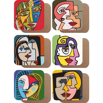 Yaşam Posteri Picasso Tarzı Modern 6lı Ahşap bardak altlığı takımı