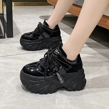 Yeni 2023 Platform Sneakers Kadınlar Kalın Taban Kaymaz Spor Baba Ayakkabı Bayan Kore Moda Konfor Yumuşak Deri Tıknaz Botas Mujer
