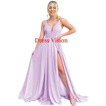 Yeni Gelenler Şifon V Yaka Abiye Spagetti Sapanlar Yüksek Yarık Parti Elbiseler Vestidos De Fiestas De Noche Para Mujer