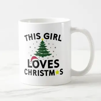 Yeni Komik Noel Ağacı Kahve Kupa Funky Bu Kız Seviyor Noel çay fincanları Yenilik Noel Hediyeler için Çocuk Kızı Seramik 11 oz