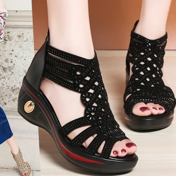 Yeni Moda Kama Sandalet Kadın Yaz Ayakkabı Zarif Bayanlar Roma Sandalet Marka Kadın Sandalias Siyah Kama Topuklu
