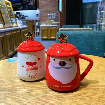 Yeni Stil Noel Baba Seramik Kupa Noel kapaklı kupa Ve Kaşık Kahve Çay süt kupası noel hediyesi Arkadaş İçin Çift Kupalar