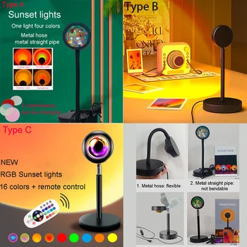 Yenilik Bükülebilir Gün Batımı Lambası Led Renk Uzaktan Kumanda Gece Lambası USB Güneş Projeksiyon masa lambaları Selfie arka plan aydınlatması