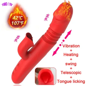 Yetişkin Seks Oyuncakları Otomatik teleskopik dönen yapay Penis ısıtma vibratör kadınlar için Dil Yalama Vajina Klitoris G-spot stimülatörü