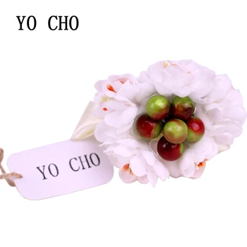 YO CHO Gelin Damat Broş Pin meyveleri Erkekler Gelin Nedime Sisters Çiçek İpek Gül Yaka Çiceği Düğün Balo Groomsmen Korsaj