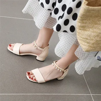 YQBTDL 2020 Moda Tatlı Tıknaz Blok Topuk Bayan Ayakkabıları Ayak Bileği Kayışı Dize Boncuk Kristal Parti Yaz Ayakkabı Bayan Sandalet Kadın
