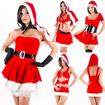 Zarif Kadın Noel Elbise Yeni Bayanlar Cosplay Kostüm Noel Noel Baba Sahne Gösterisi Giyim Seksi Kırmızı ÇÜNKÜ Dans Elbise Önlük