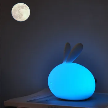 Şarj edilebilir silikon tavşan ışık renkli renk değiştirme gece lambası atmosfer lamba başucu yatak odası dekompresyon Pat ışık